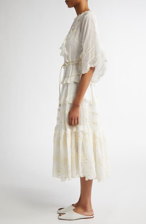ZIMMERMANN ZIMMERMANN ACACIA EMBROIDERED SEMISHEER RAMIE MIDI DRESS
