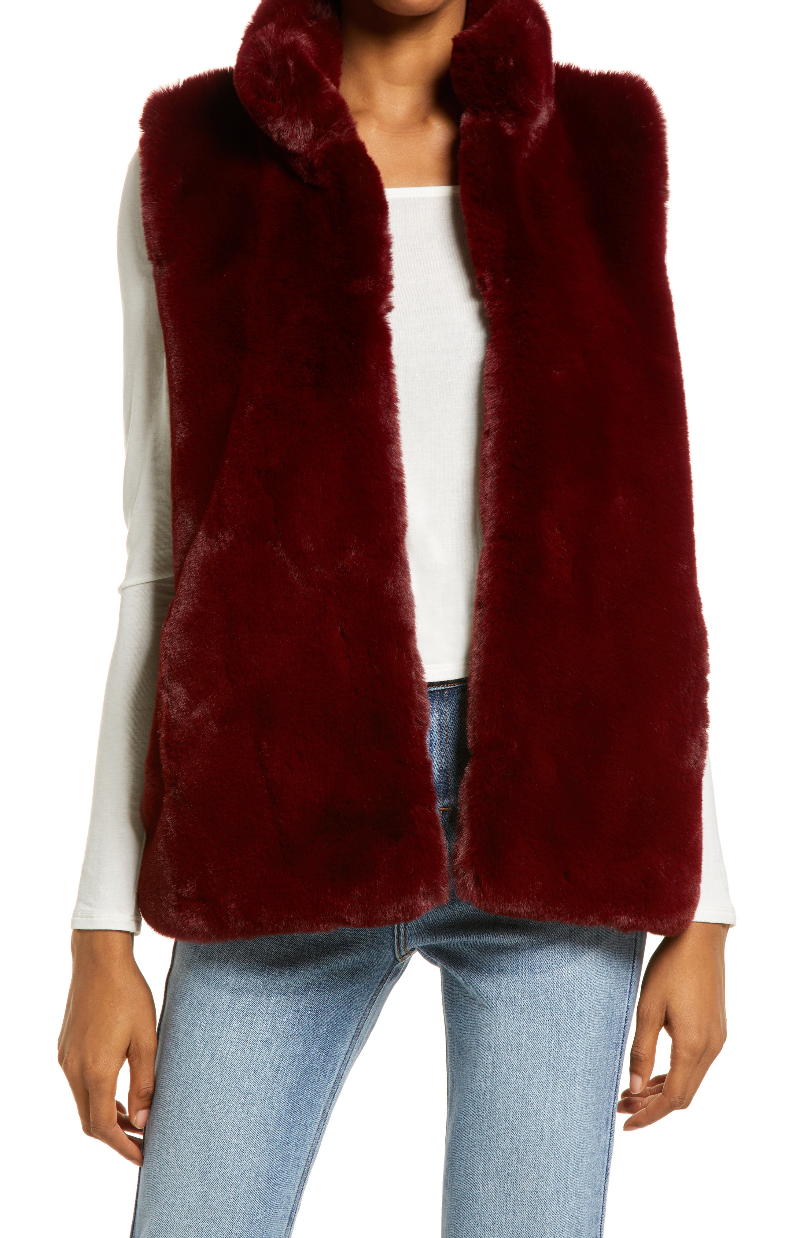 red fluffy cropped jacket