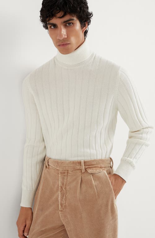 Shop Brunello Cucinelli Cashmere Flat Rib Turtleneck Sweater In Panama