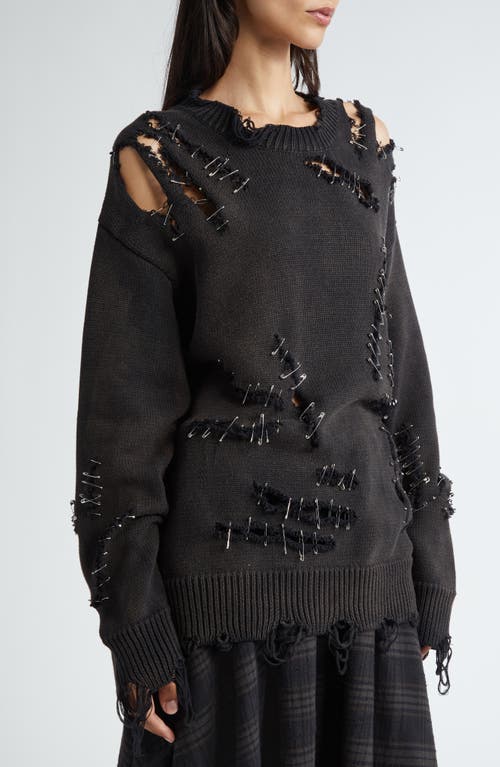 R13 Slashed Cotton Sweater In Black With Pins