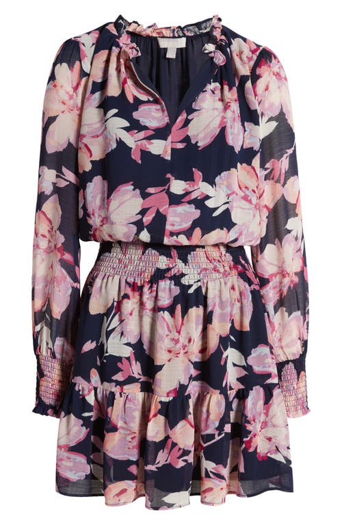 Shop Chelsea28 Floral Print Long Sleeve Chiffon Dress In Navy- Pink Bold Floral