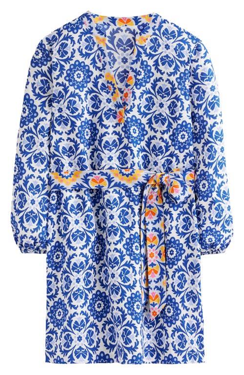 Cleo Floral Print Long Sleeve Linen Dress in Mosaic Bloom