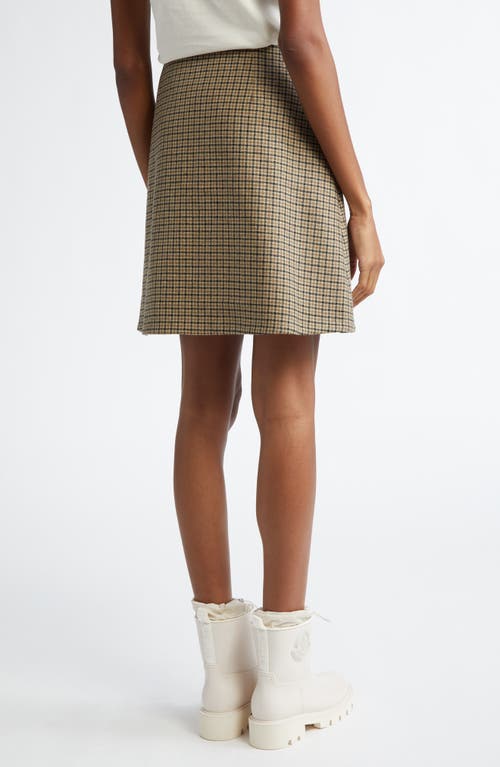 Shop Moncler Houndstooth Plaid Wool Blend Miniskirt In Brown/white