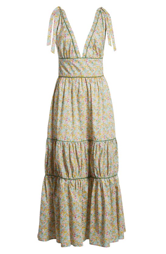 Shop Loretta Caponi X Liberty London Smeralda Floral Print Tie Shoulder Dress In Top Pastel Poppy Daisy