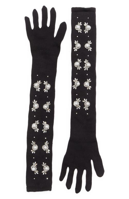 Simone Rocha Crystal & Imitation Pearl Long Gloves in Black/Crystal/Pearl