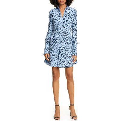 A.l.c. Marcella Leopard Print Long Sleeve Silk Minidress, Blue