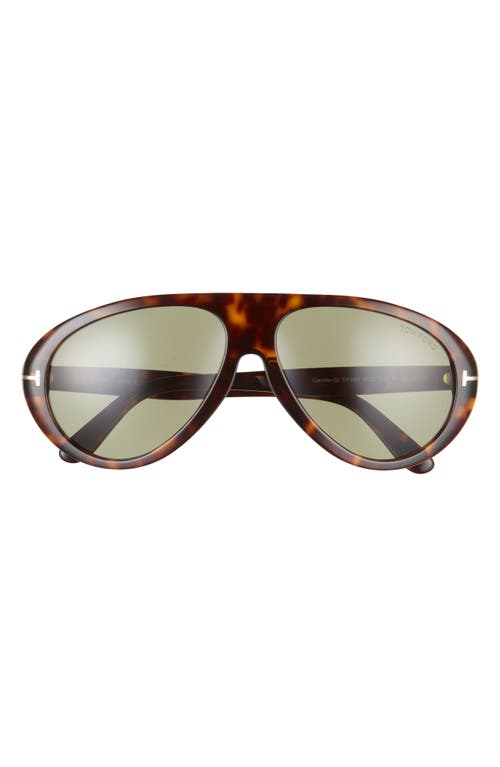 Tom Ford Camillo 60mm Pilot Sunglasses In Dark Havana/green