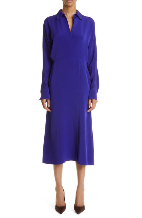 Victoria Beckham Wrap Front Long Sleeve Cady Shirtdress in Electric Purple