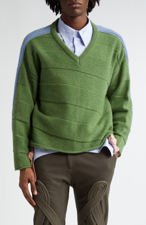 Kiko Kostadinov Delian Mixed Stitch Wool Sweater In Melange Green/melange Blue