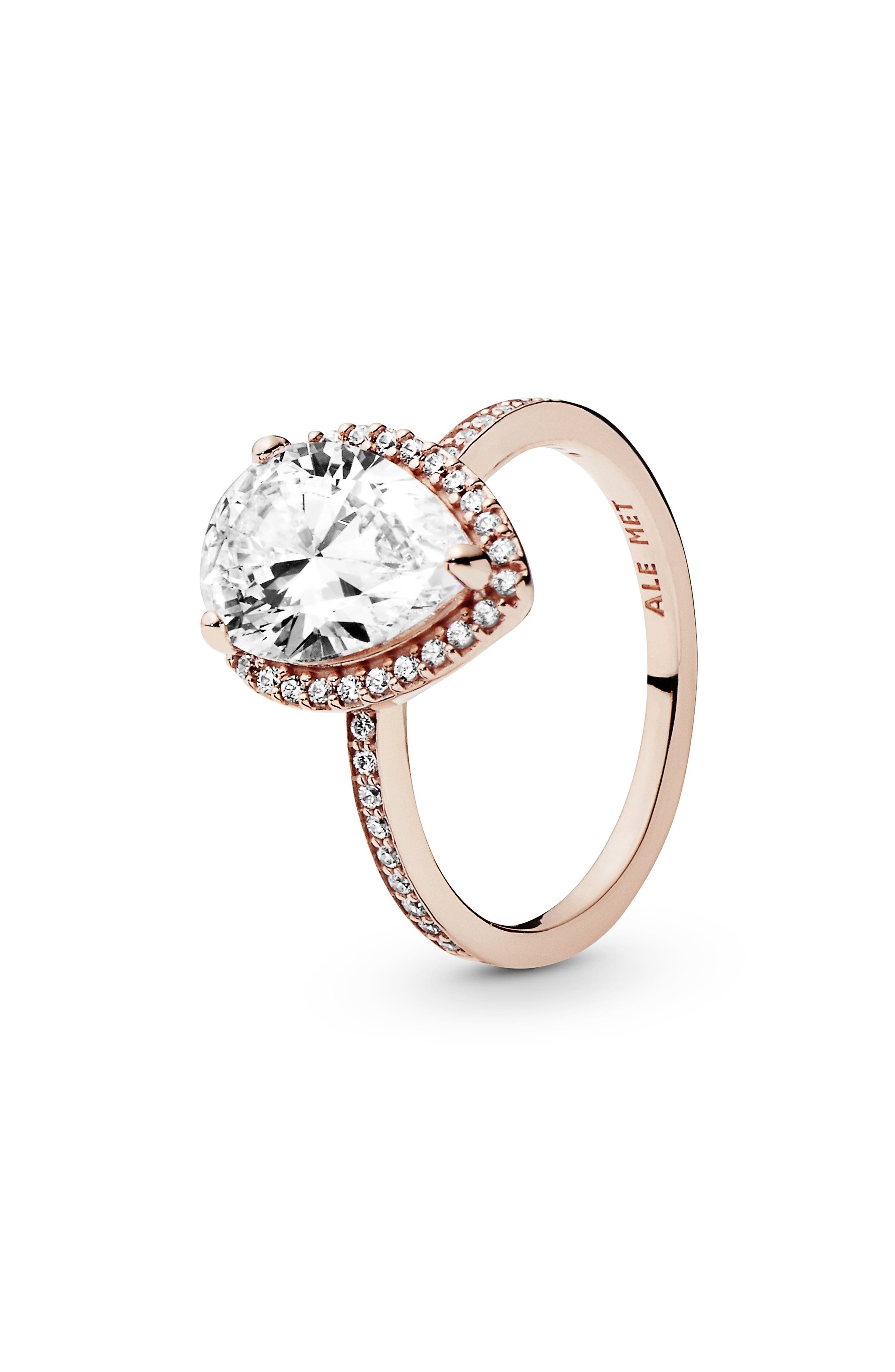 PANDORA Sparkling Teardrop Cubic Zirconia Ring, Size 7.1 in Pink at Nordstrom
