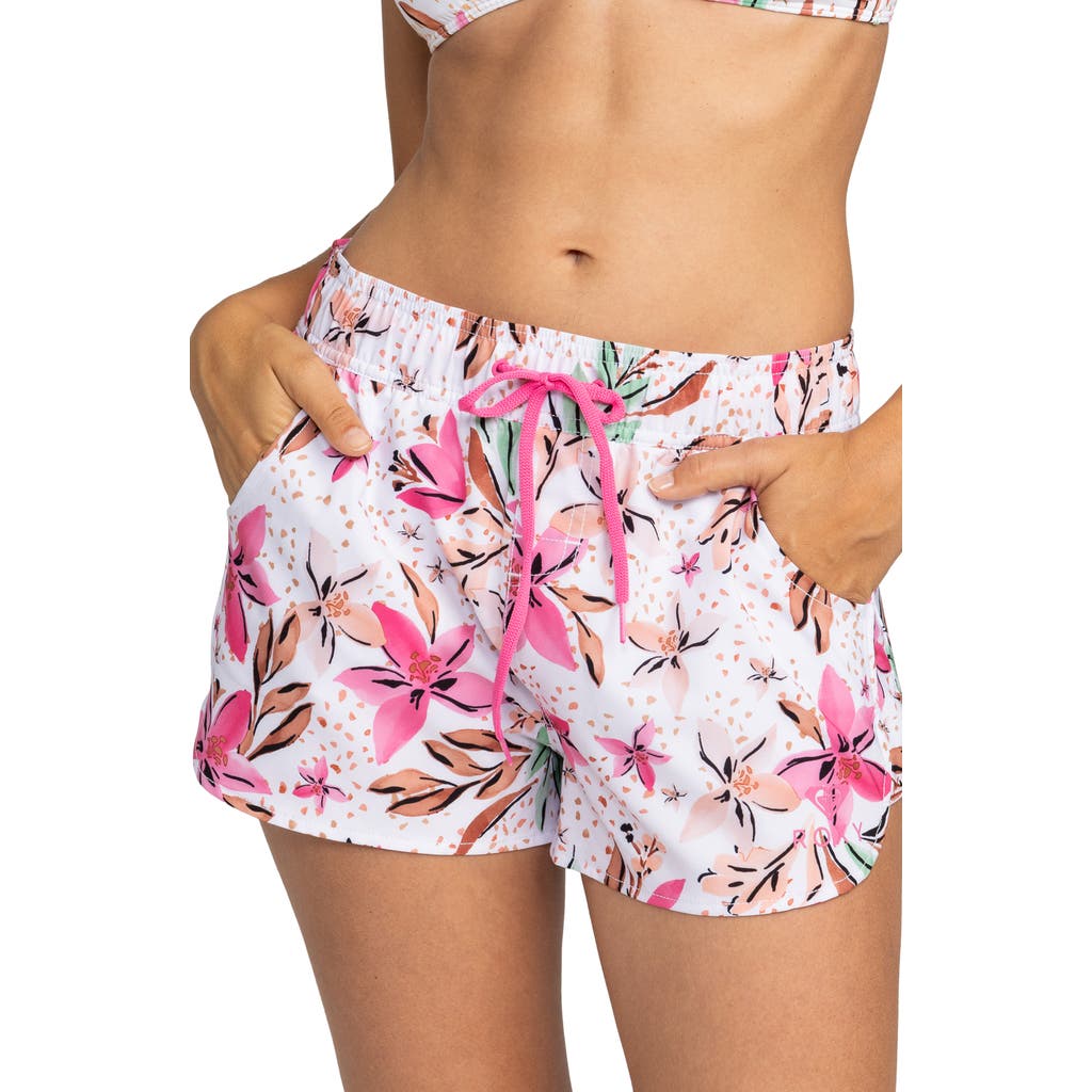 Roxy Wave Print Cover-up Shorts In White Happy Tropical