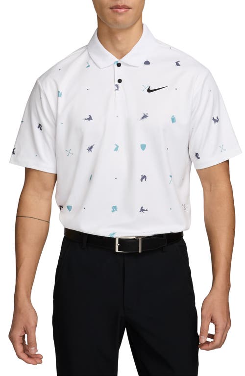 Shop Nike Icon Print Dri-fit Golf Polo In White/black