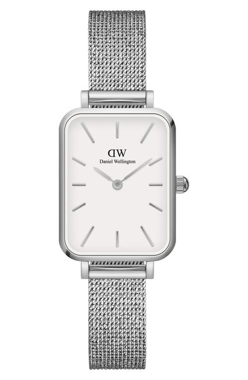 Daniel Wellington Quadro Sterling Mesh Strap Watch, 20mm X 26mm In Black/white/silver
