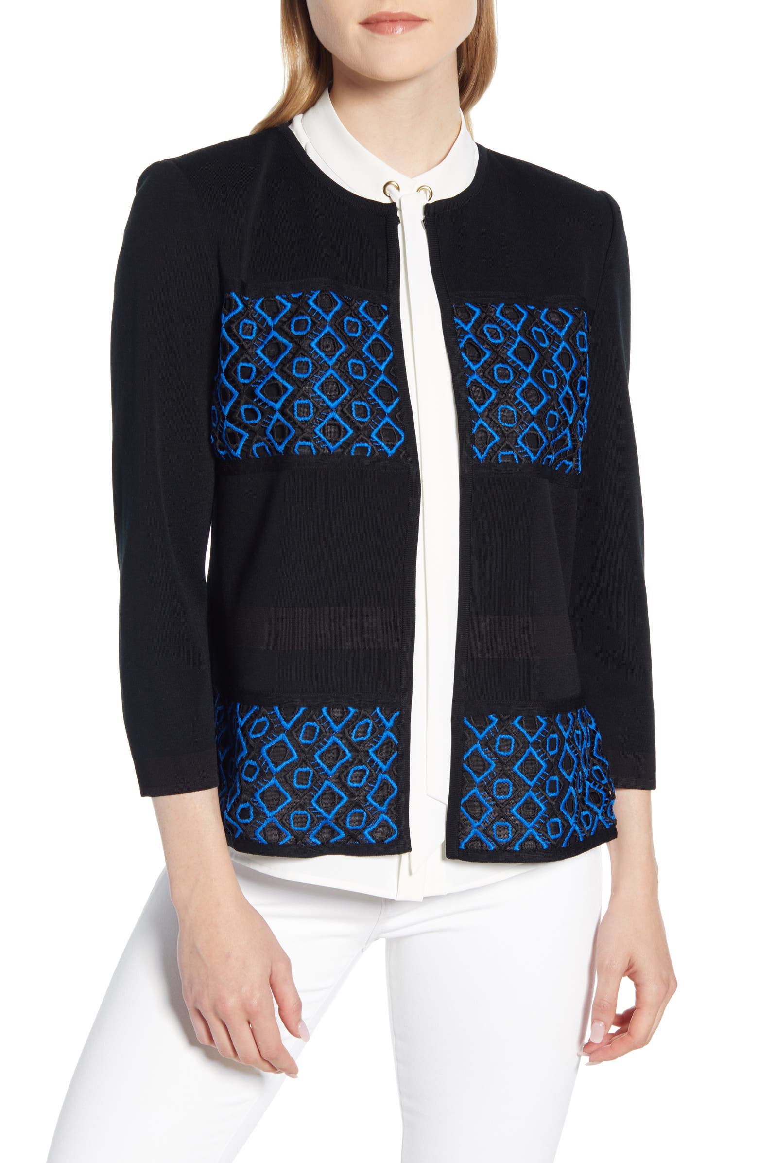 Ming Wang Embroidered Knit Jacket Nordstrom