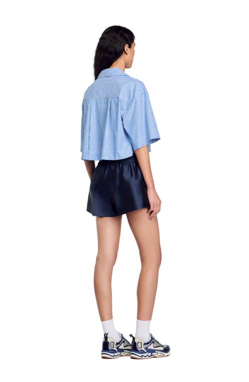 Shop Sandro Short-sleeved Rhinestone Shirt In Blue