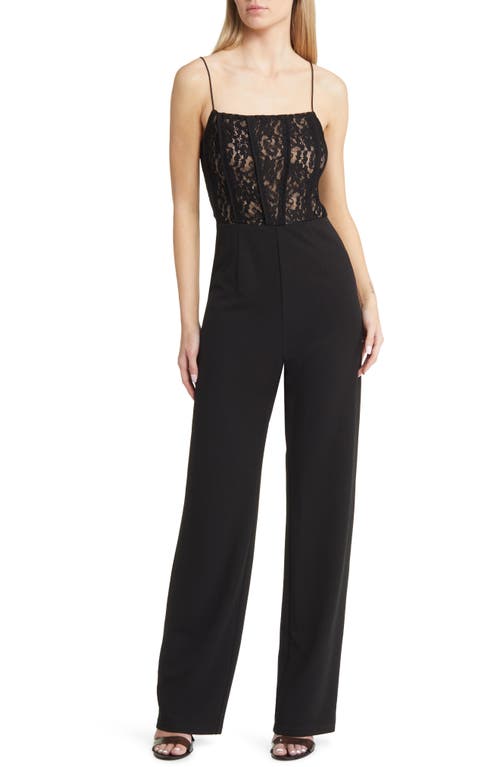 Lulus Romantic Business Lace Bodice Jumpsuit in Black at Nordstrom, Size X-Small