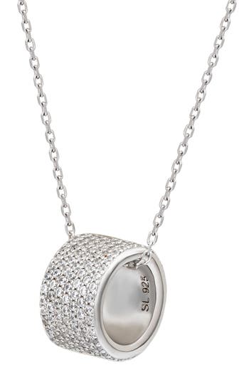 Suzy Levian 14k Rose Gold Plated Sterling Silver Pavé Cubic Zirconia Circle Pendant Necklace In White