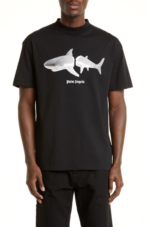 Palm Angels Shark Cotton Graphic Tee in Black White