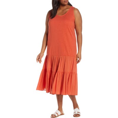 Plus Size Caslon Mix Media Drop Waist Midi Dress, Red