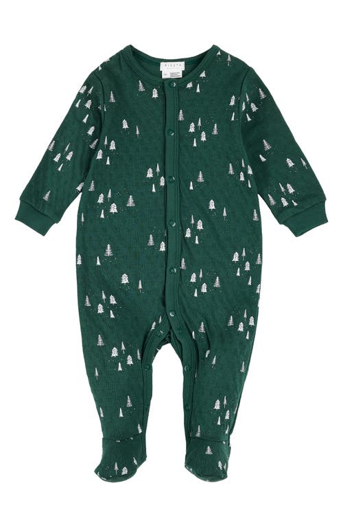 Petit Lem Babies'  Alpine Trees Holiday Print Cotton Footed One-piece Pajamas In Green