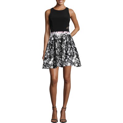Xscape Print Skirt Party Dress, Black