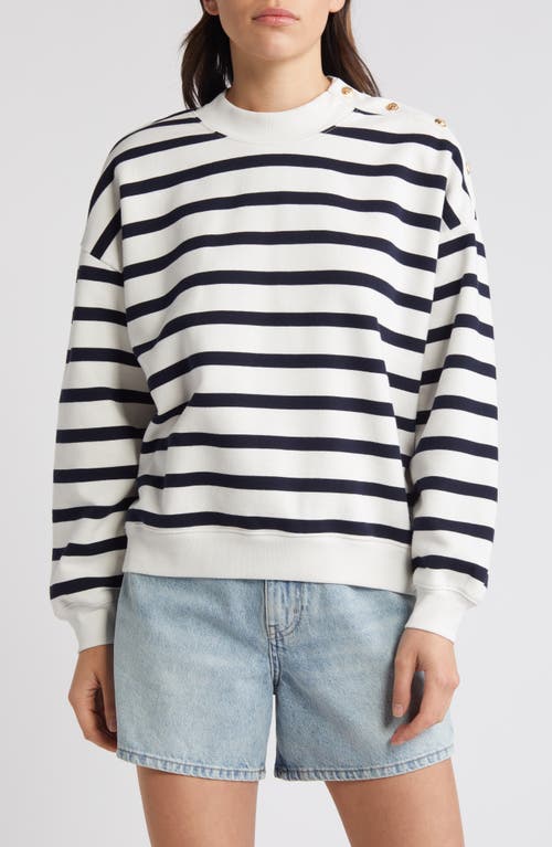 FRAME Button Stripe Sweater Navy Multi at Nordstrom,