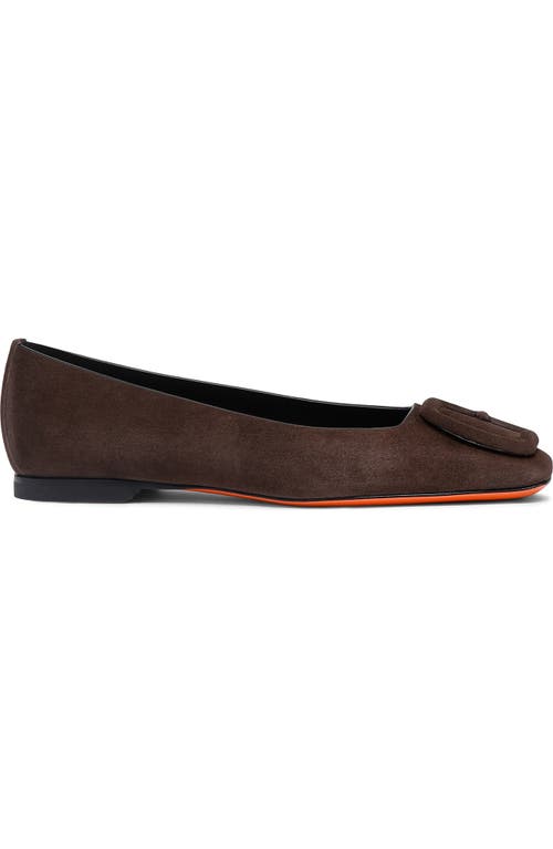 Santoni Maya Suede Buckle Ballerina Flats In Brown