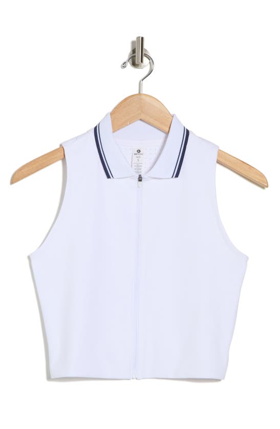 Shop 90 Degree By Reflex Sleeveless Zip-up Crop Polo In White-naval Academy