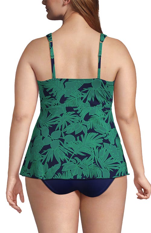 Shop Lands' End Plus Size Flutter Scoop Neck Tankini Top In Navy/emerald Palm Foliage