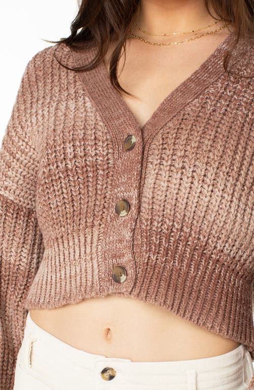 Shop Roxy Sundaze Ombré Crop Button-up Sweater In Warm Taupe