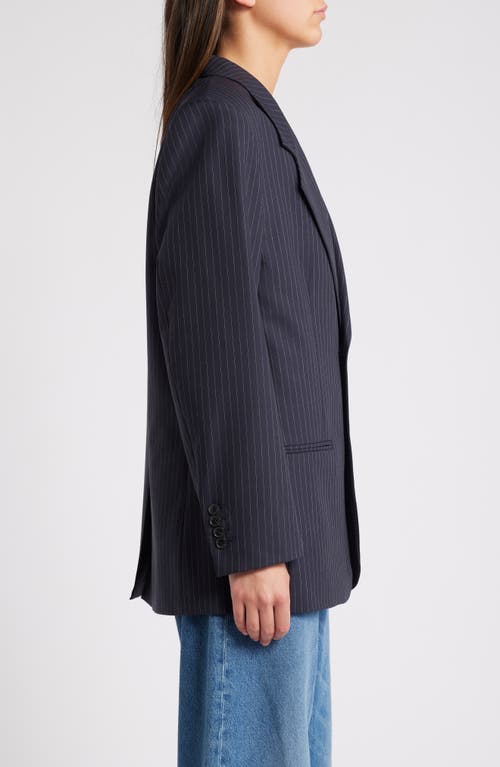 Shop Frame Grandfather Pinstripe Blazer In Navy Multi