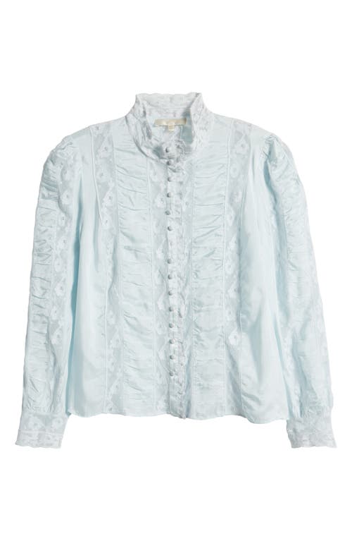 Shop Loveshackfancy Jacque Lace Paneled Button-up Shirt In Ice Blue