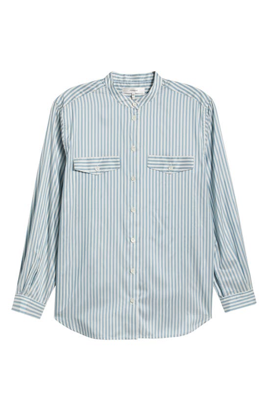 Shop Frame Stripe Silk Button-up Shirt In Sky Blue Multi