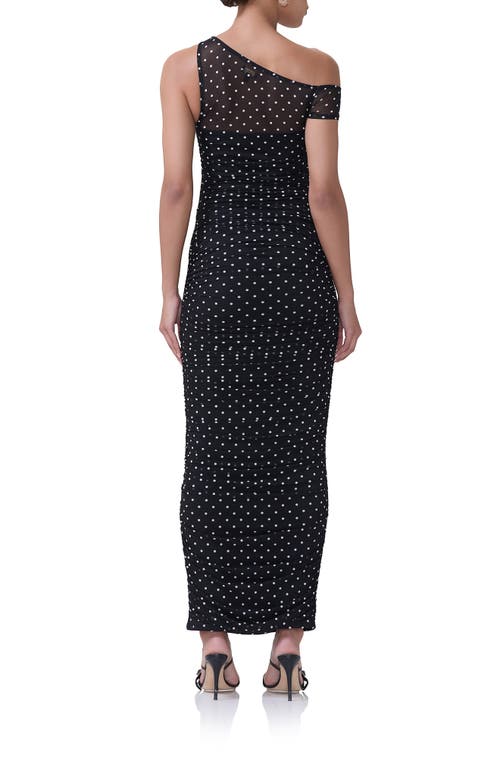 Shop Afrm Biona One-shoulder Ruched Mesh Maxi Dress In Noir Dot