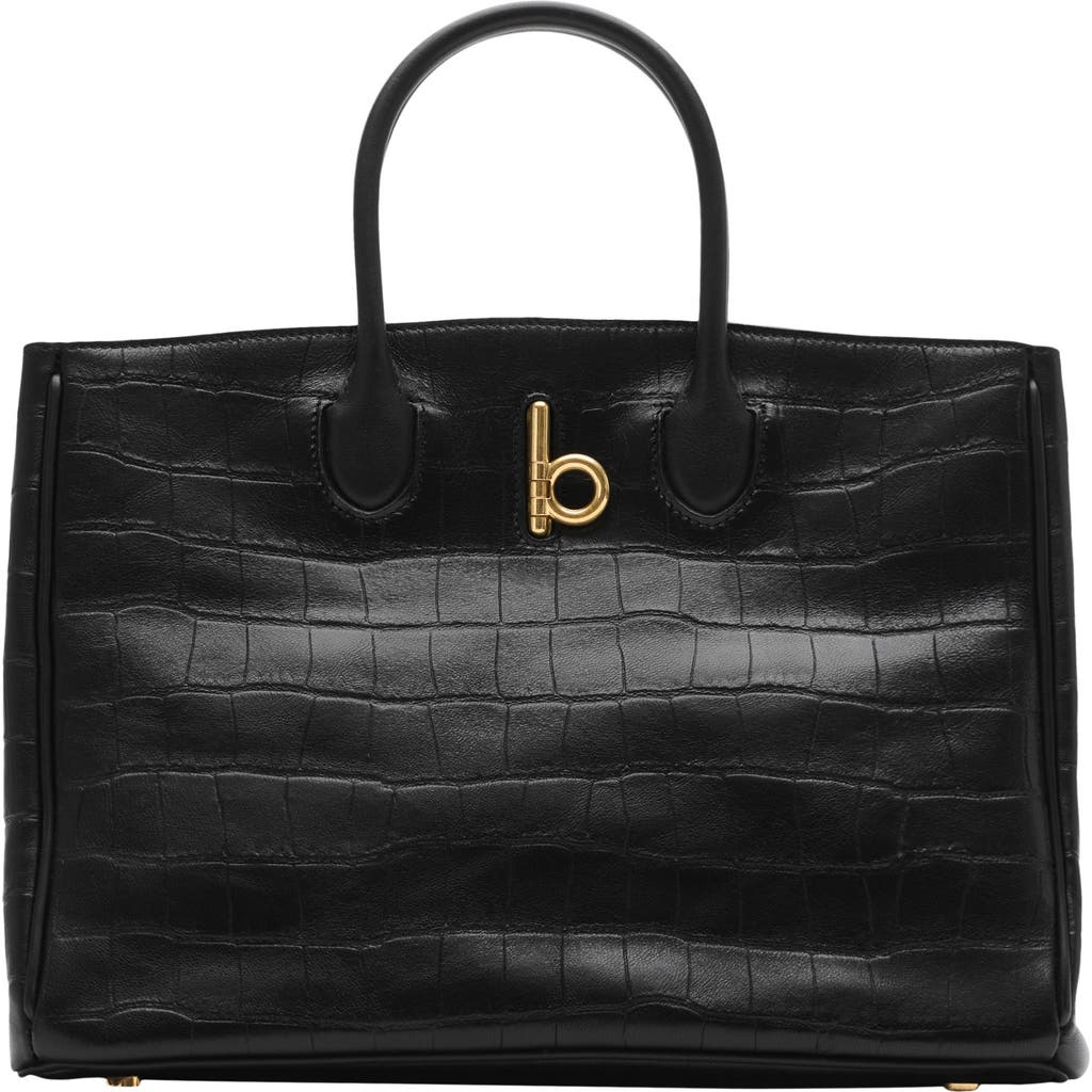 Burberry Womens Rocking Horse Small Leather Tote Bag Black In Black