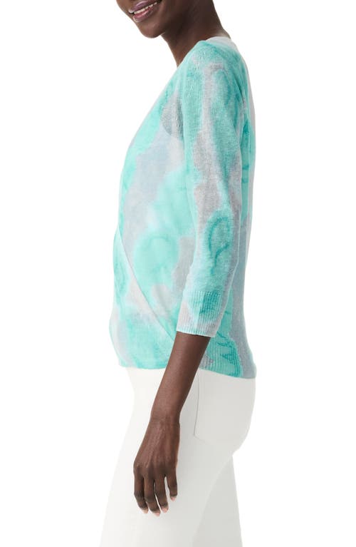 Shop Nic + Zoe Nic+zoe Watercolor Waves Tie Dye Linen Blend Cardigan In Aqua Multi