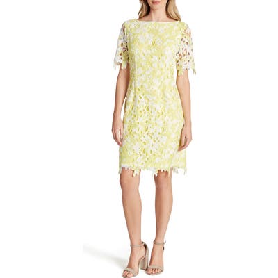 Tahari Scalloped Burnout Lace Cocktail Dress, Yellow