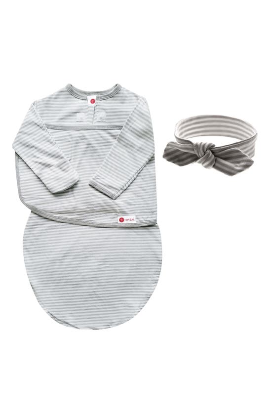 Embe Babies' Starter 2-way Long Sleeve Swaddle & Head Wrap Set In Gray