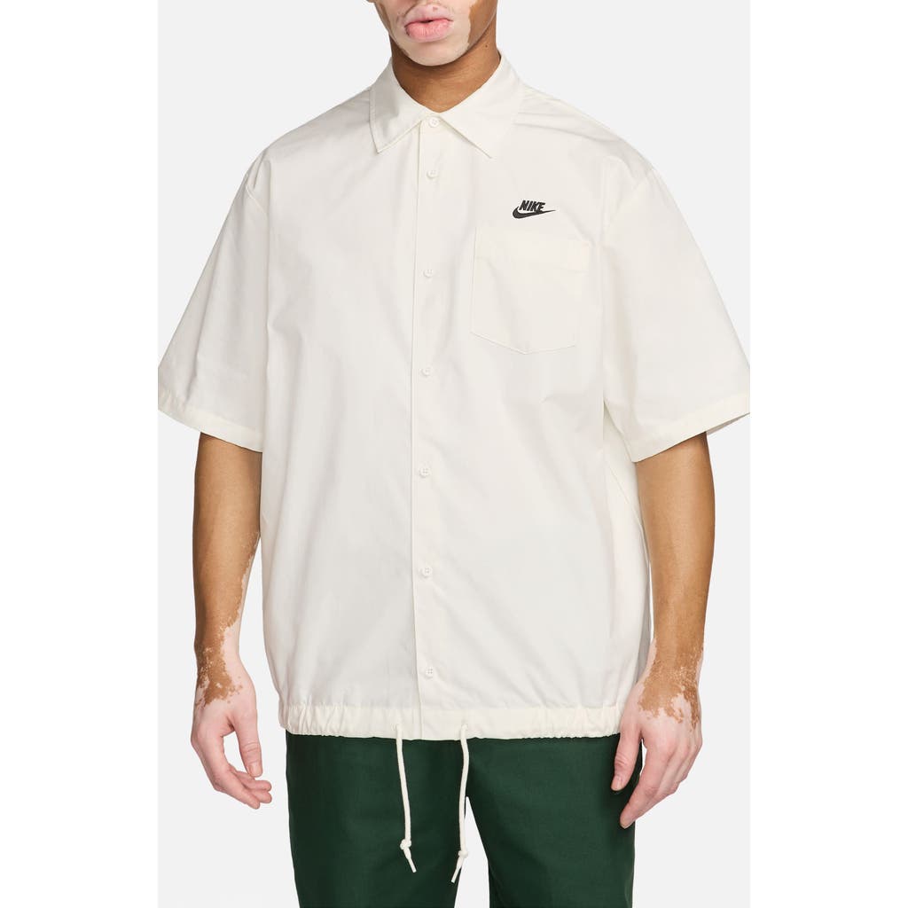 Nike Club Venice Short Sleeve Drawstring Hem Cotton Button-up Shirt In Black