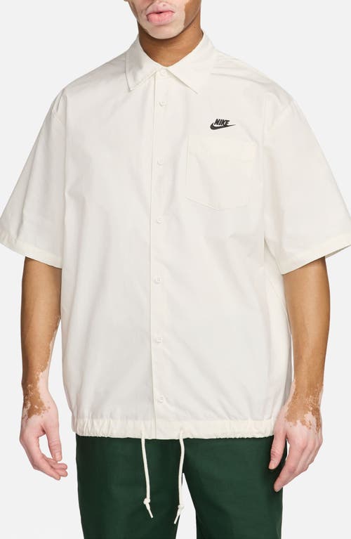 Shop Nike Club Venice Short Sleeve Drawstring Hem Cotton Button-up Shirt In Sail/black