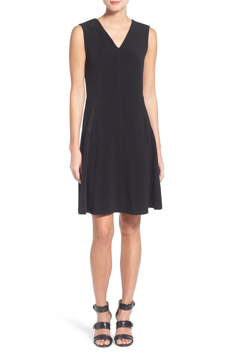 Halogen® Zip Pocket V-Neck A-Line Dress (Regular & Petite) | Nordstrom