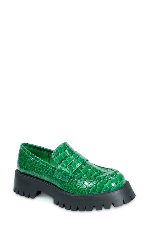 band of the free Lark Croc Embossed Platform Penny Loafer in Green