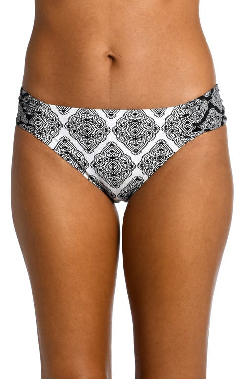 La Blanca Oasis Side Shirred Bikini Bottoms Black/White at Nordstrom,