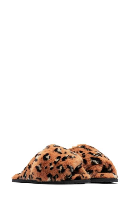 Sorel Go Mail Run Leopard Faux-fur Slippers In Tawny Buff/ Black