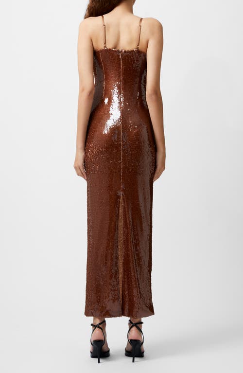 Shop French Connection Beatrice Sequin Rosette Maxi Dress In Brown Sequin