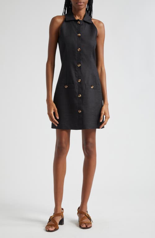 Shop Veronica Beard Roxanne Linen Blend Button-up Minidress In Black