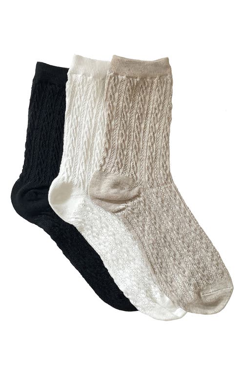 Stems Assorted 3-Pack Woven Texture Crew Socks in Black/pink/white