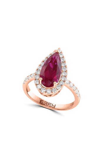 Effy 14k Rose Gold Lab Created Ruby & Lab Created Diamond Ring In Red