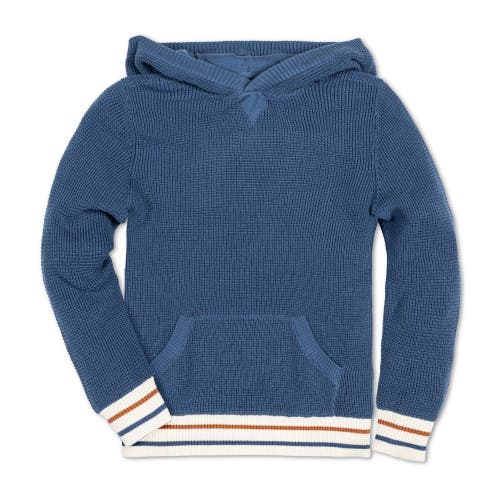 Shop Hope & Henry Baby Boys' Organic Kanga Sweater Hoodie, Infant In Dark Blue Waffle With Tipping