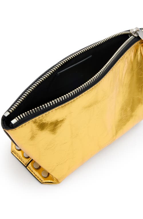 Shop Allsaints Anais Stud Metallic Leather Clutch In Warm Gold